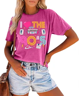 90s Shirt for Women Back to The 90's Shirt Vintage 1990s Theme Party Shirt Retro Casual Loose Tee Tops