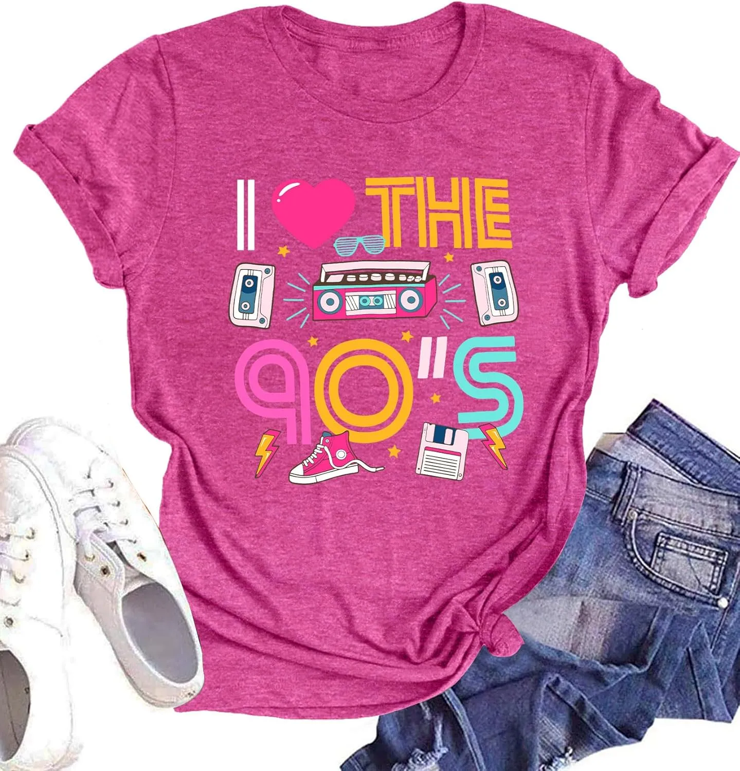 90s Shirt for Women Back to The 90's Shirt Vintage 1990s Theme Party Shirt Retro Casual Loose Tee Tops