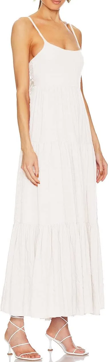 ALENDA DANMOS Women's Spaghetti Straps Maxi Dress Flowy Pleated Swing Beach Long Dress Low Backless Sundress 189