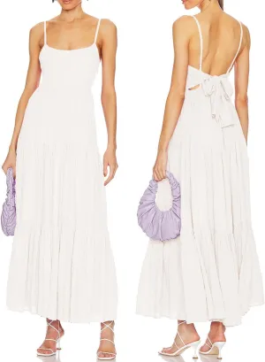 ALENDA DANMOS Women's Spaghetti Straps Maxi Dress Flowy Pleated Swing Beach Long Dress Low Backless Sundress 189