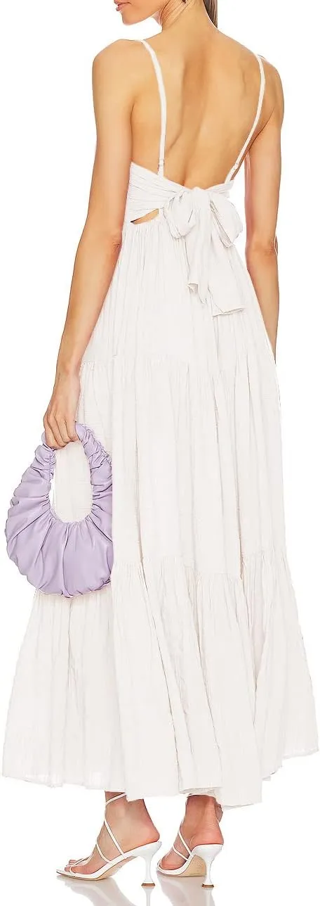 ALENDA DANMOS Women's Spaghetti Straps Maxi Dress Flowy Pleated Swing Beach Long Dress Low Backless Sundress 189