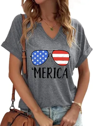 American Flag Patriotic T-Shirt Women 4th of July Shirt USA Flag Stars Stripes Graphic Shirt Summer Casual Tops