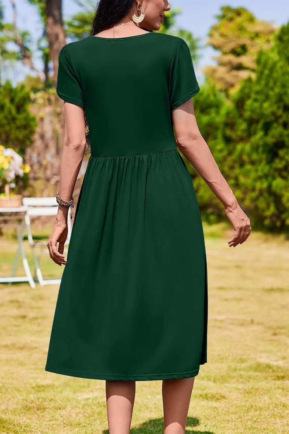 AOMONI Short Sleeve Casual Summer Dress A Line Round Neck Midi Dresses for Women Wedding Guest Dress with Pockets