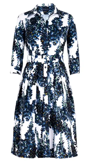Audrey Dress #1 Shirt Collar 3/4 Sleeve Long Length Cotton Stretch (Wisteria Blossom)