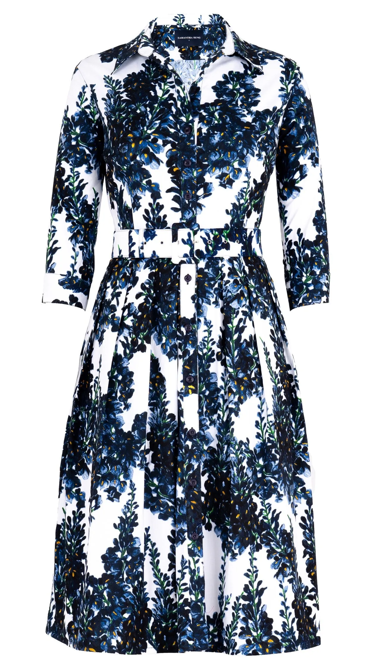 Audrey Dress #1 Shirt Collar 3/4 Sleeve Long Length Cotton Stretch (Wisteria Blossom)