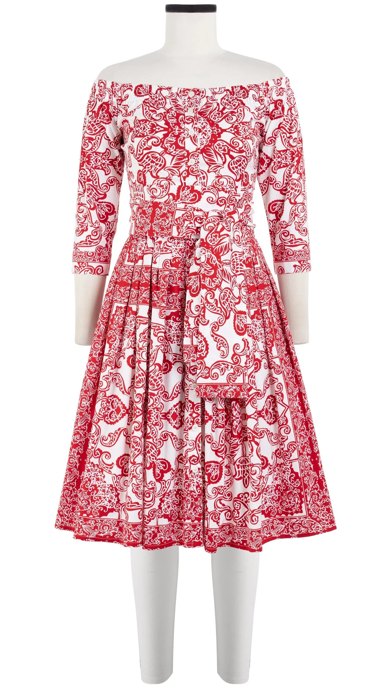 Audrey Dress #2 Off Shoulder Shirt 3/4 Sleeve Cotton Stretch (Casanova Bandana)