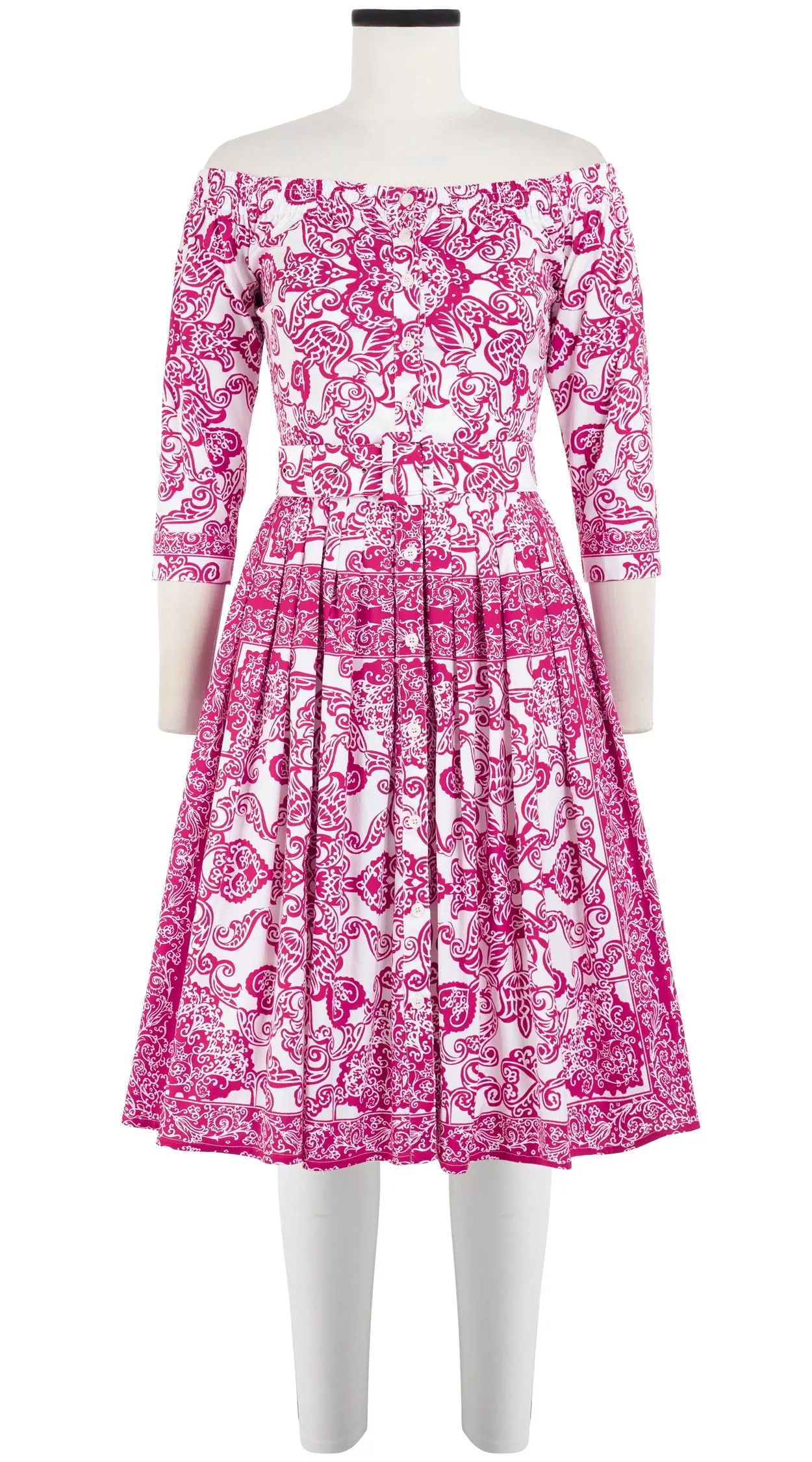 Audrey Dress #2 Off Shoulder Shirt 3/4 Sleeve Cotton Stretch (Casanova Bandana)