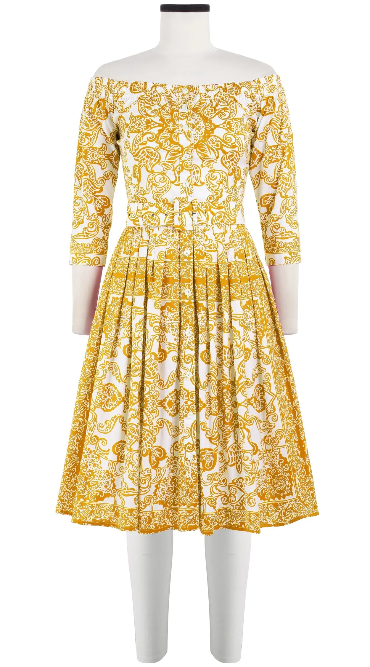 Audrey Dress #2 Off Shoulder Shirt 3/4 Sleeve Cotton Stretch (Casanova Bandana)