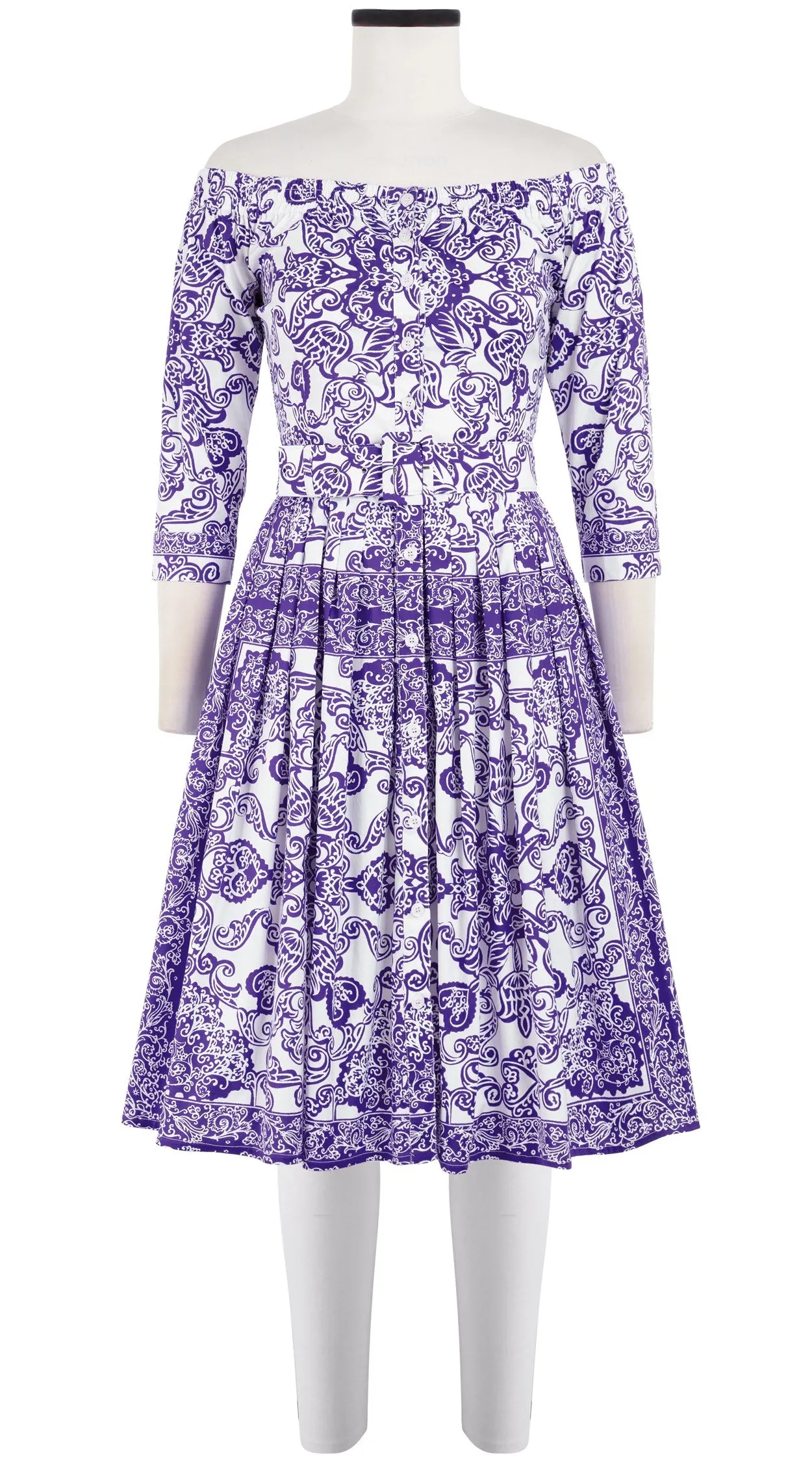 Audrey Dress #2 Off Shoulder Shirt 3/4 Sleeve Cotton Stretch (Casanova Bandana)