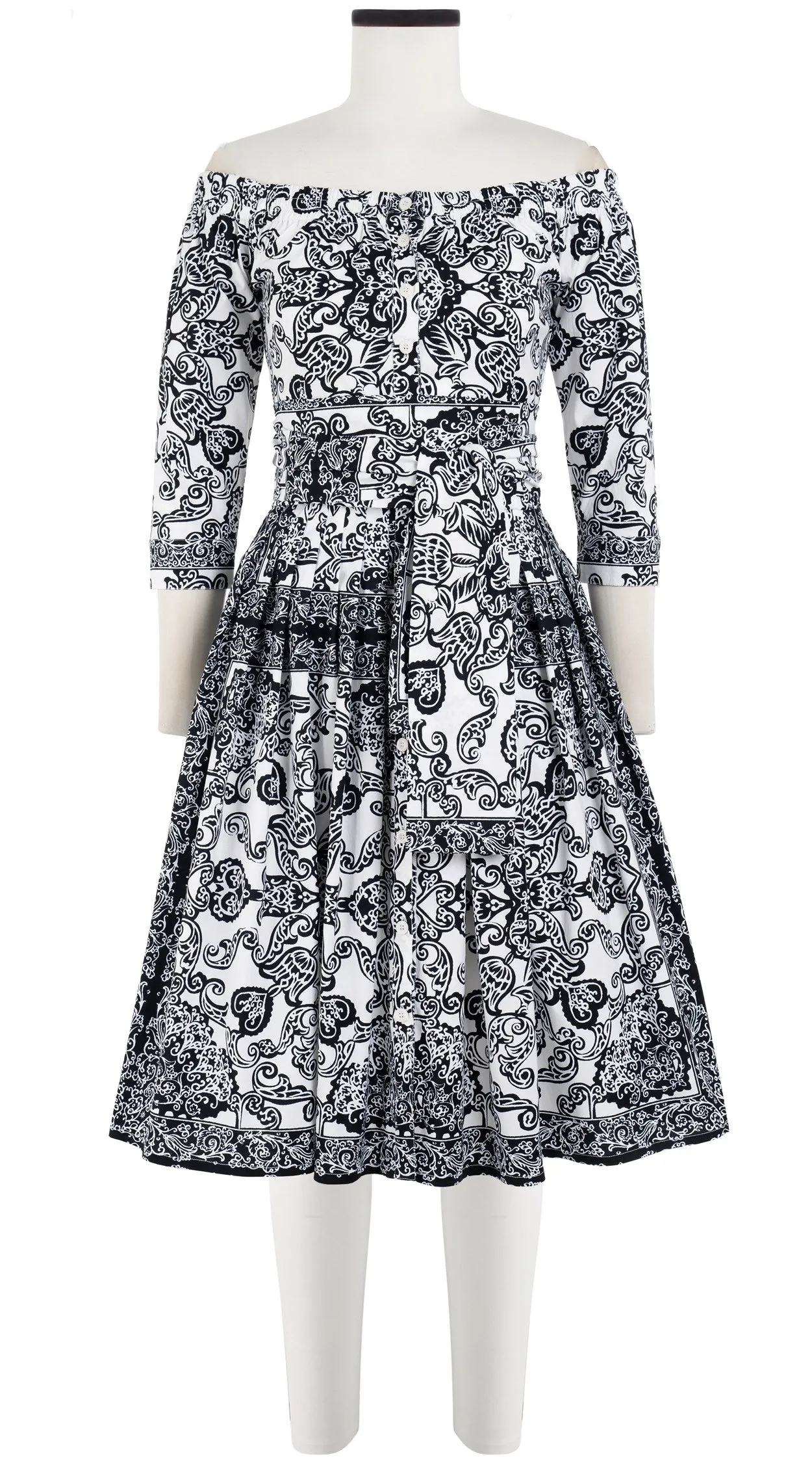 Audrey Dress #2 Off Shoulder Shirt 3/4 Sleeve Cotton Stretch (Casanova Bandana)