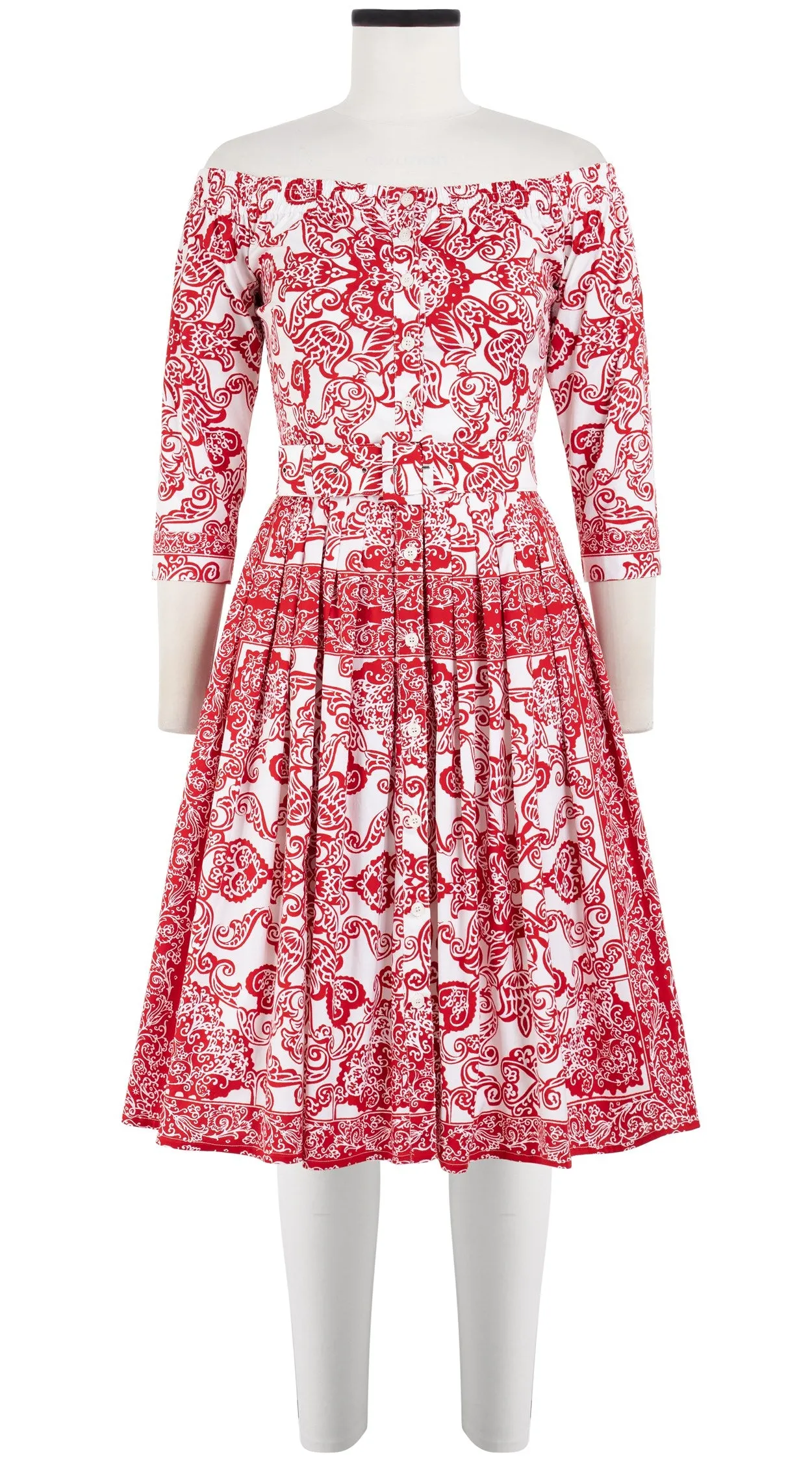 Audrey Dress #2 Off Shoulder Shirt 3/4 Sleeve Cotton Stretch (Casanova Bandana)