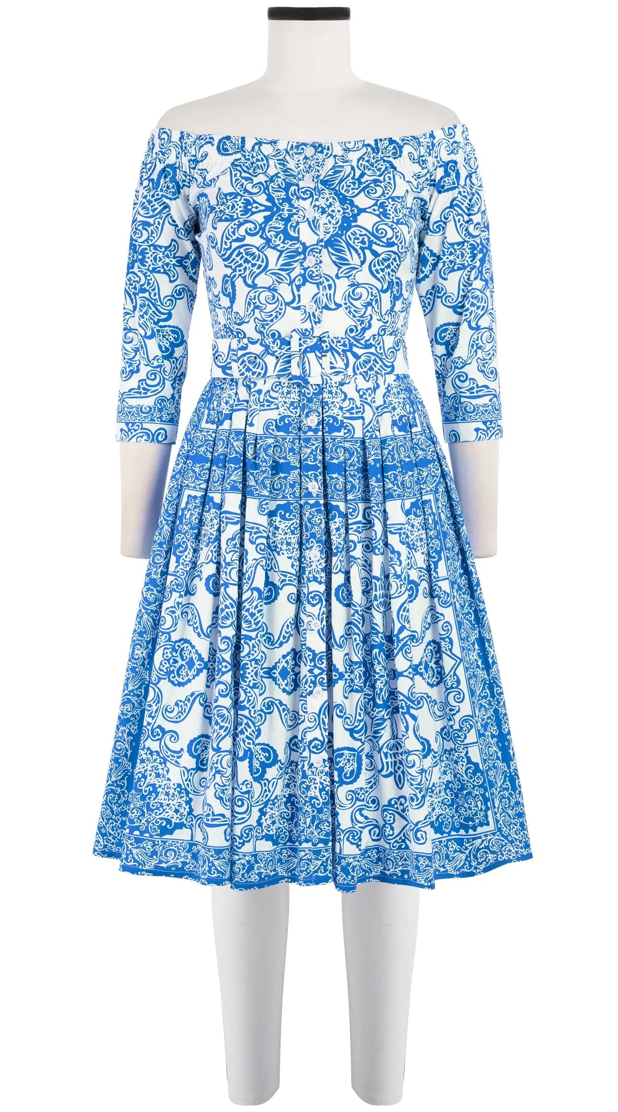 Audrey Dress #2 Off Shoulder Shirt 3/4 Sleeve Cotton Stretch (Casanova Bandana)