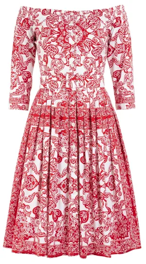 Audrey Dress #2 Off Shoulder Shirt 3/4 Sleeve Cotton Stretch (Casanova Bandana)