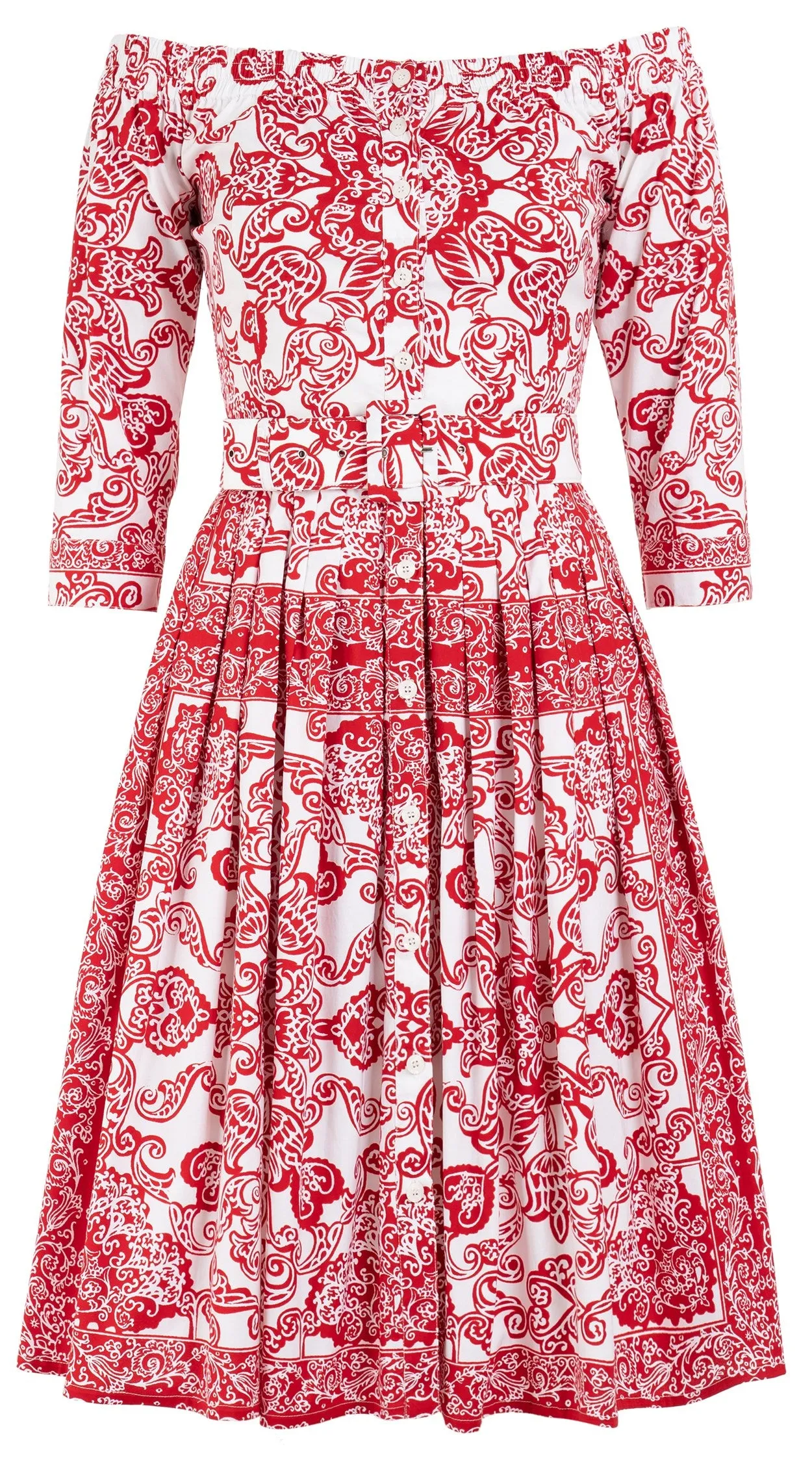 Audrey Dress #2 Off Shoulder Shirt 3/4 Sleeve Cotton Stretch (Casanova Bandana)