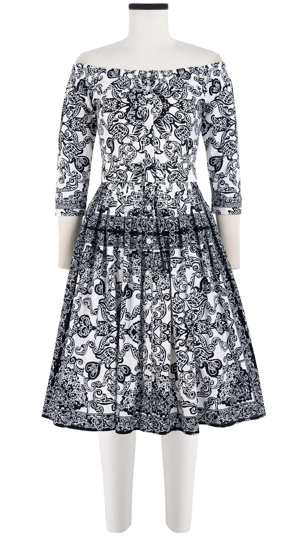 Audrey Dress #2 Off Shoulder Shirt 3/4 Sleeve Cotton Stretch (Casanova Bandana)