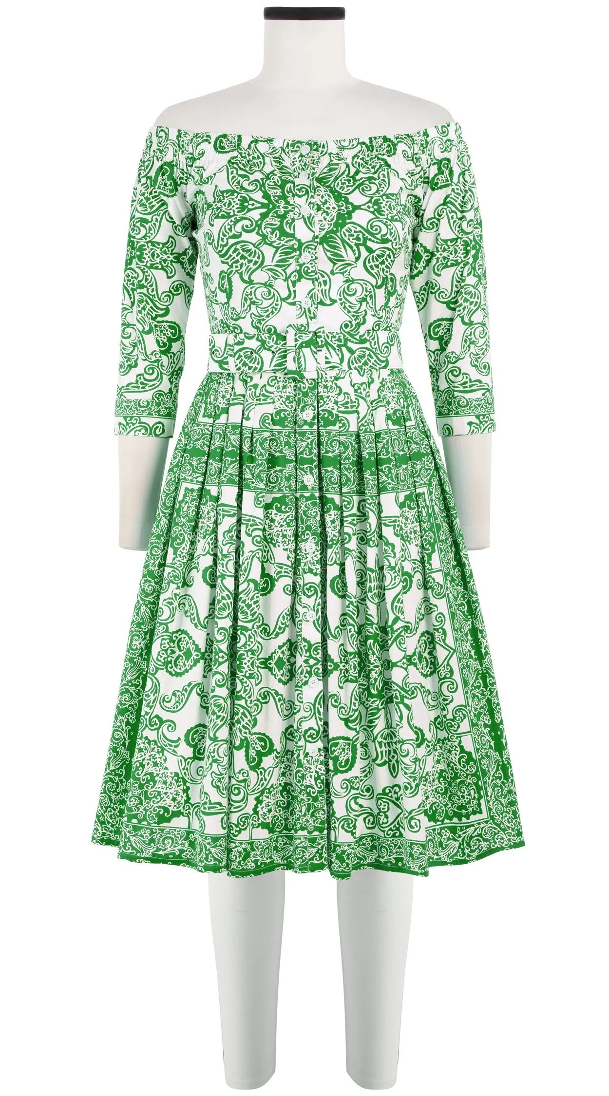 Audrey Dress #2 Off Shoulder Shirt 3/4 Sleeve Cotton Stretch (Casanova Bandana)