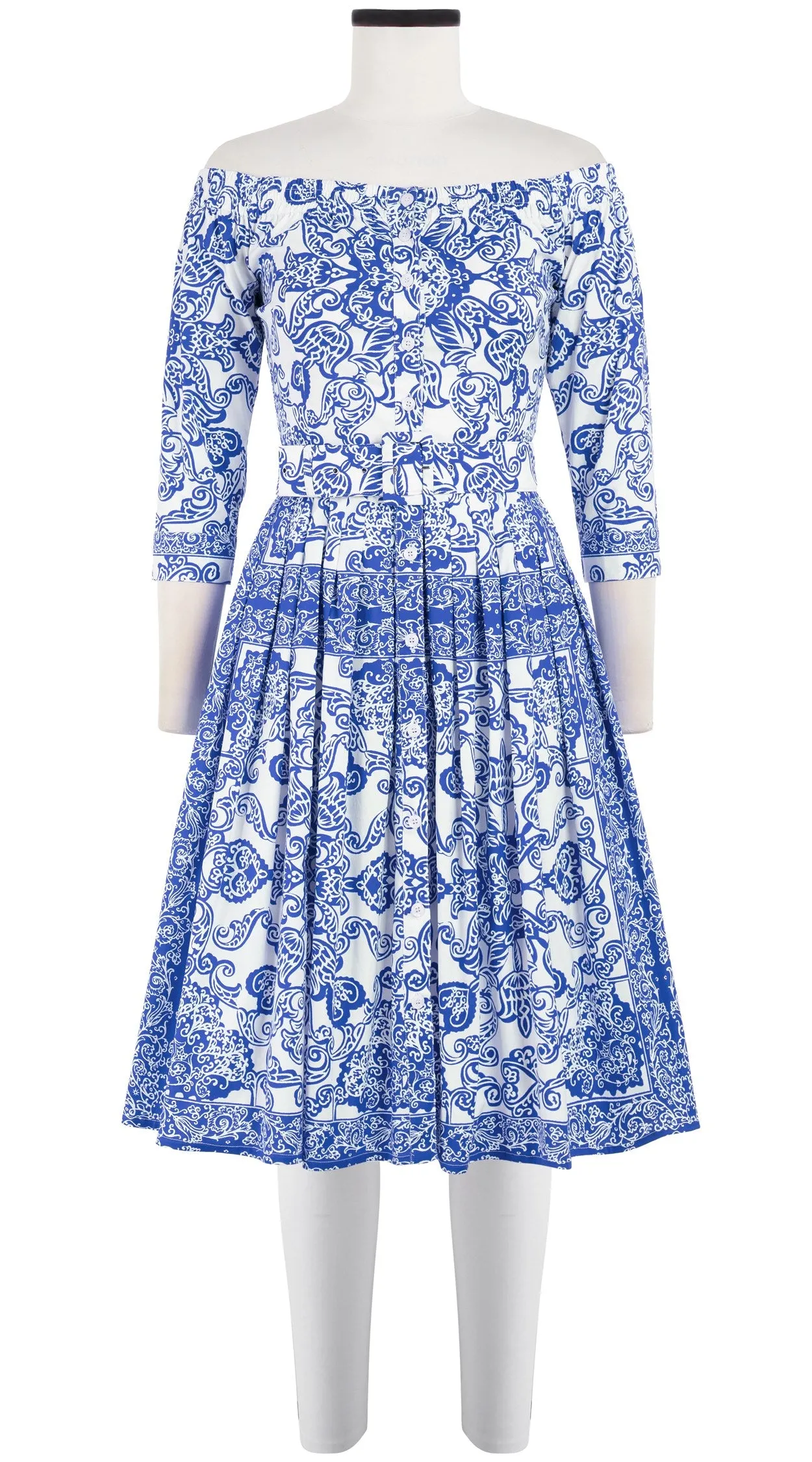 Audrey Dress #2 Off Shoulder Shirt 3/4 Sleeve Cotton Stretch (Casanova Bandana)