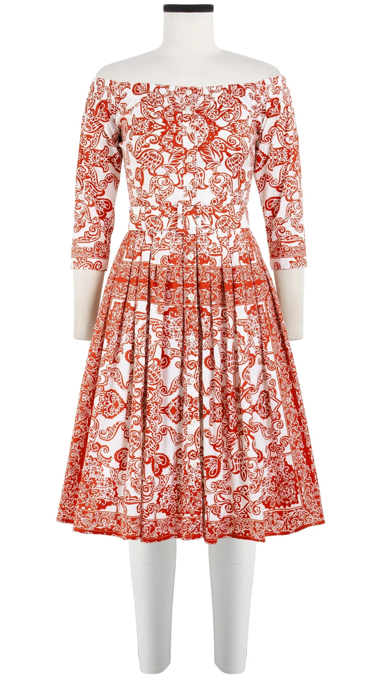 Audrey Dress #2 Off Shoulder Shirt 3/4 Sleeve Cotton Stretch (Casanova Bandana)