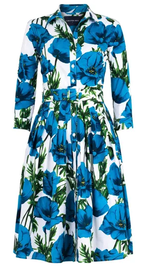 Audrey Dress #2 Shirt Collar 3/4 Sleeve Cotton Stretch (Poppy Poland Big)