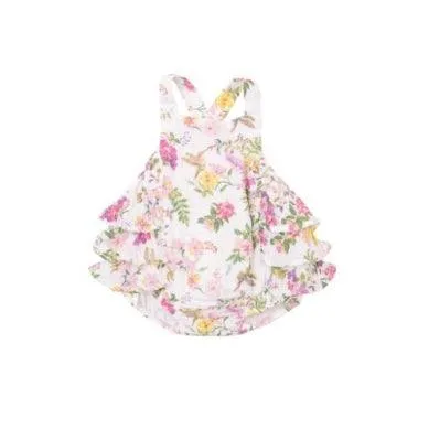Baby Girl Bubble | Ruffle Sunsuit- Cute Hummingbird | Angel Dear