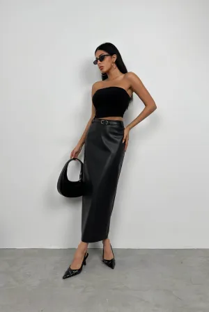 Belt Detail Leather Skirt