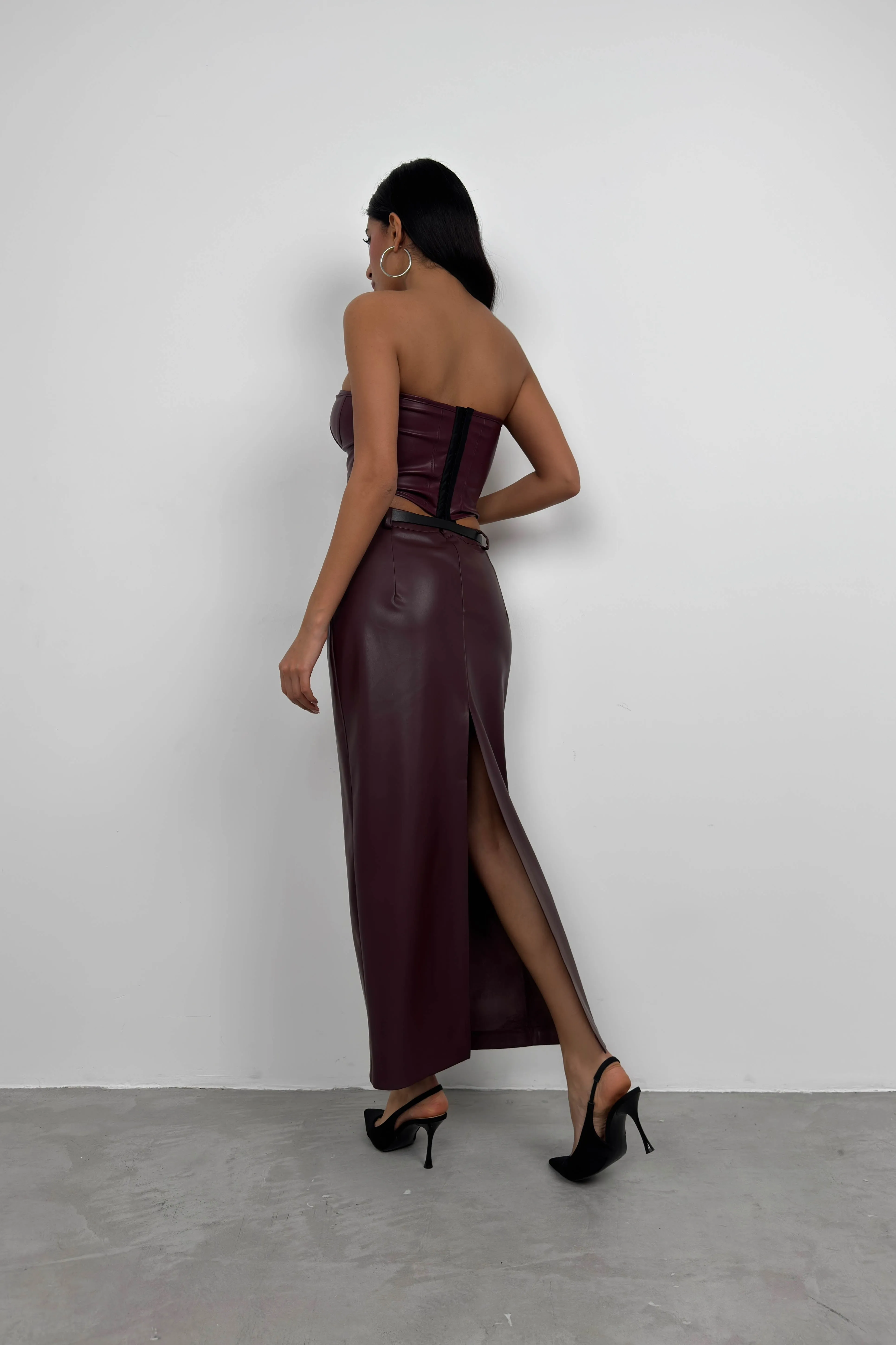 Belt Detail Leather Skirt