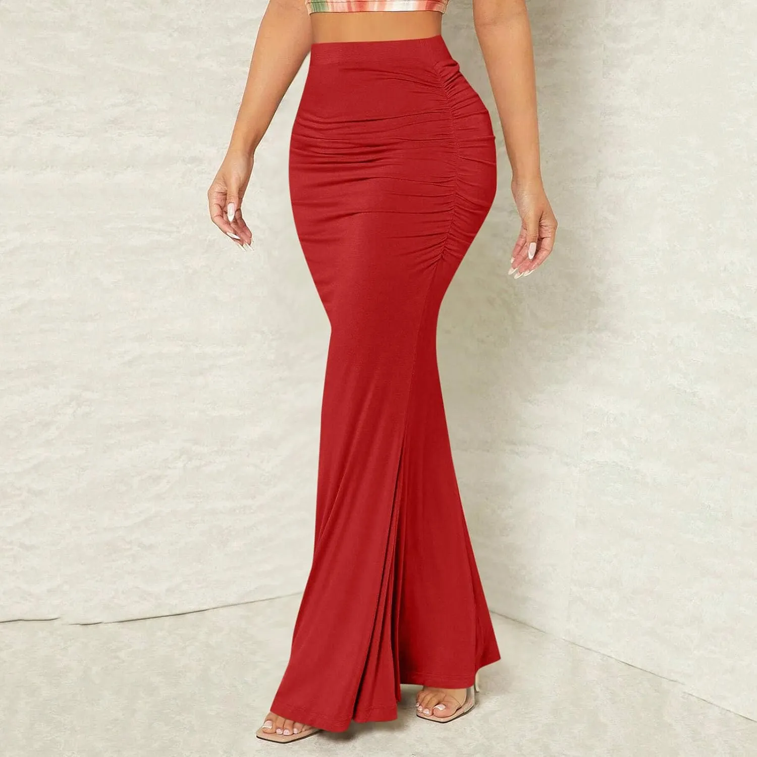 Bodycon Maxi Skirt for Women High Waist Slim Fit Mermaid Long Skirt Stretchy Sexy Clubwear Pencil Skirts