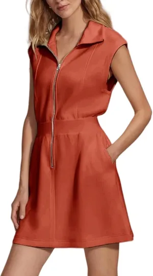 Casual Mini Dress for Women Summer Loose Lapel Zip Up Sleeveless Tank Dresses Workout Tunic Work Dress with Pockets