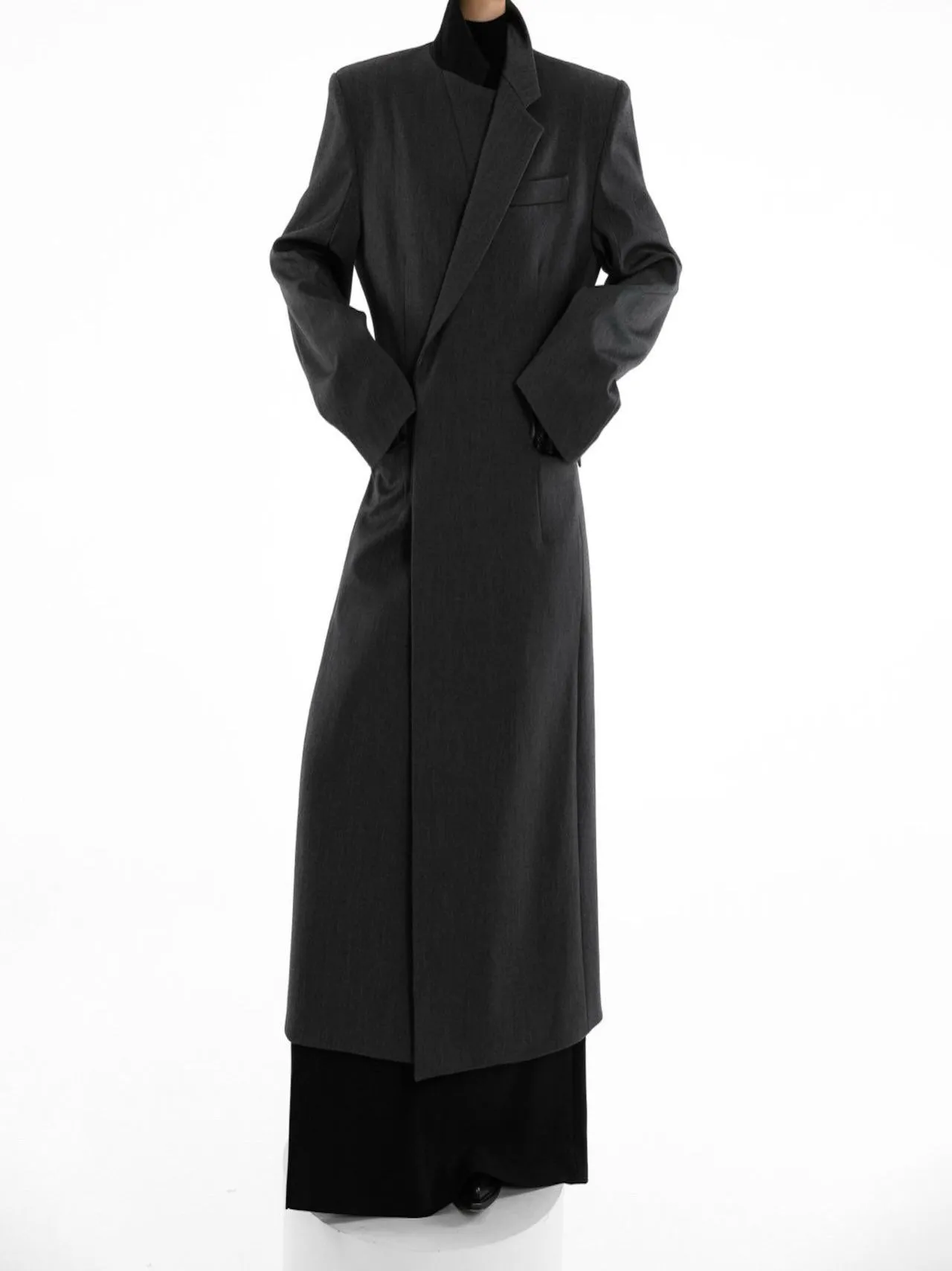 CLASSIC HIDDEN BUTTON DETAIL TAILORED MAXI COAT