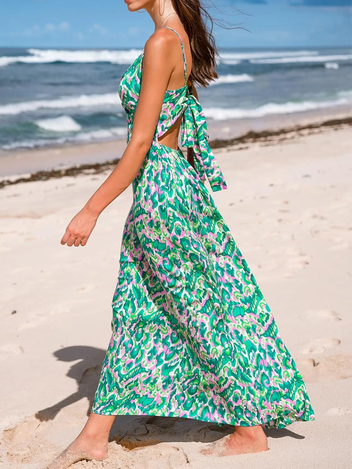 CUPSHE Women's Maxi Dress Floral Print Twisted V Neck Sleeveless Long Dress Summer Casual Dress