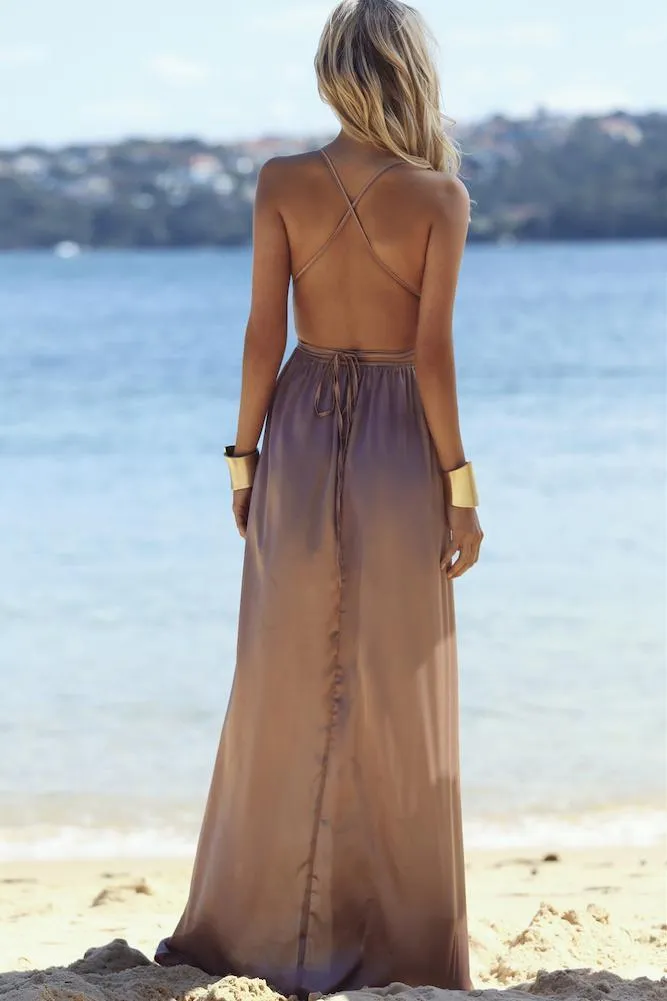 Deep V-neck Backless Split-side Maxi Dress