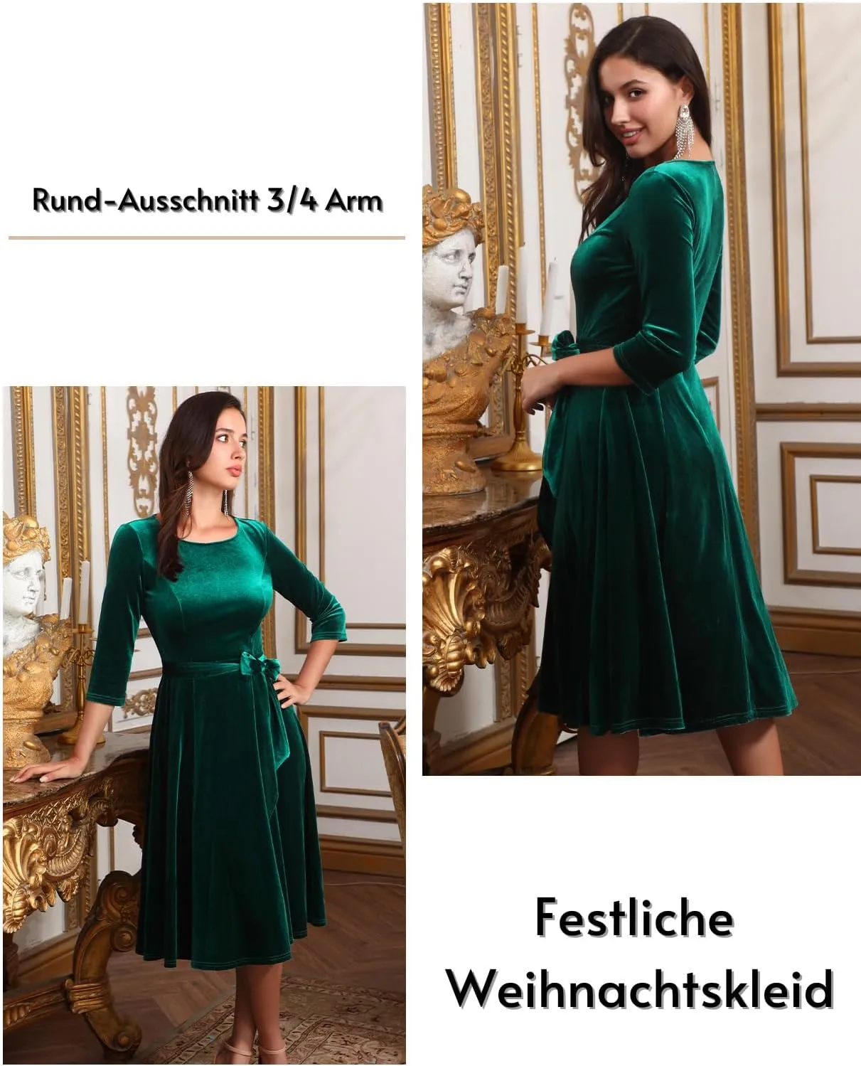 DRESSTELLS Velvet Cocktail Dress for Women, 2024 Winter Christmas Holiday Dress, 3/4 Long Sleeves Party Formal Dress