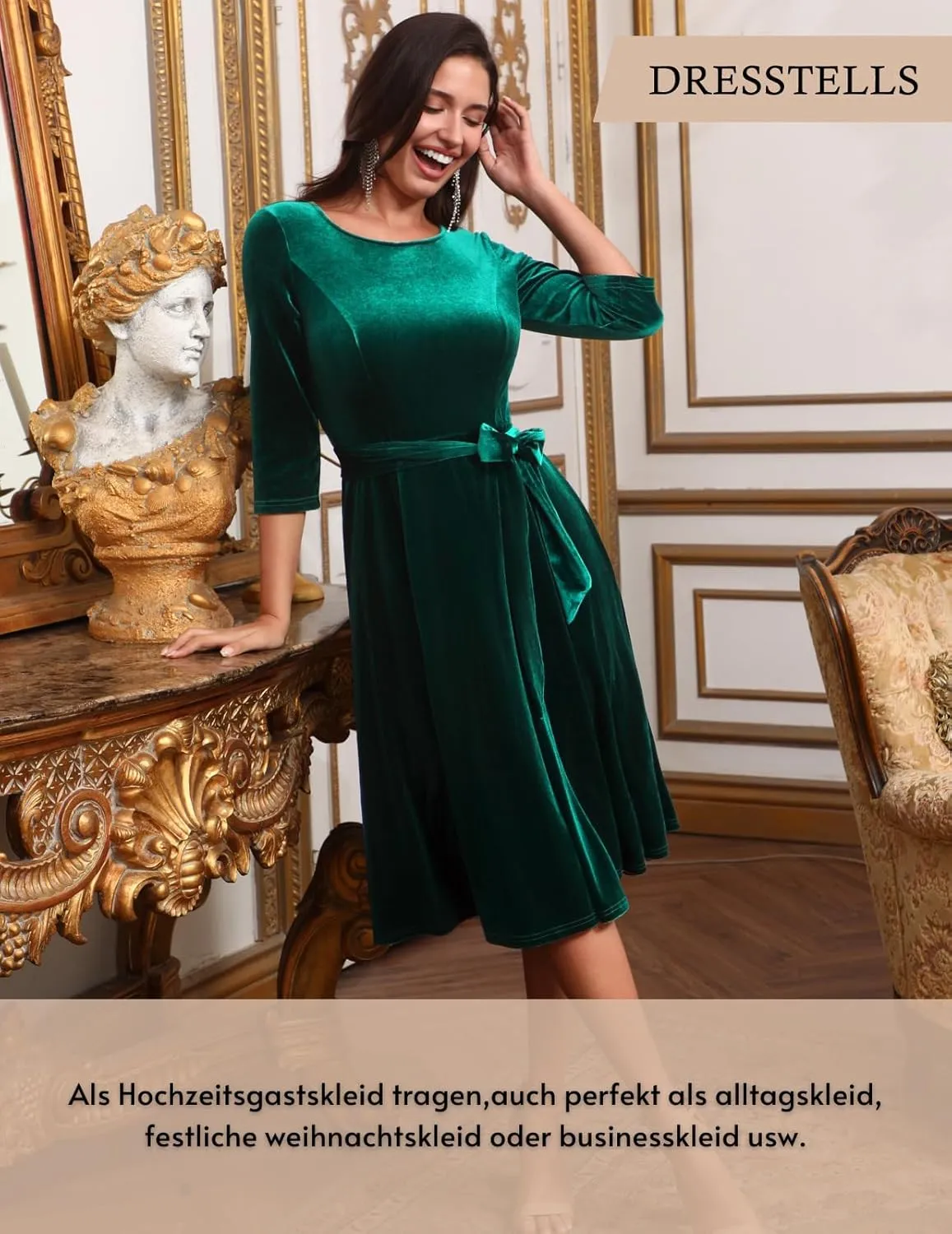 DRESSTELLS Velvet Cocktail Dress for Women, 2024 Winter Christmas Holiday Dress, 3/4 Long Sleeves Party Formal Dress