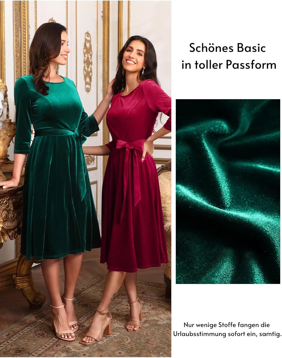 DRESSTELLS Velvet Cocktail Dress for Women, 2024 Winter Christmas Holiday Dress, 3/4 Long Sleeves Party Formal Dress