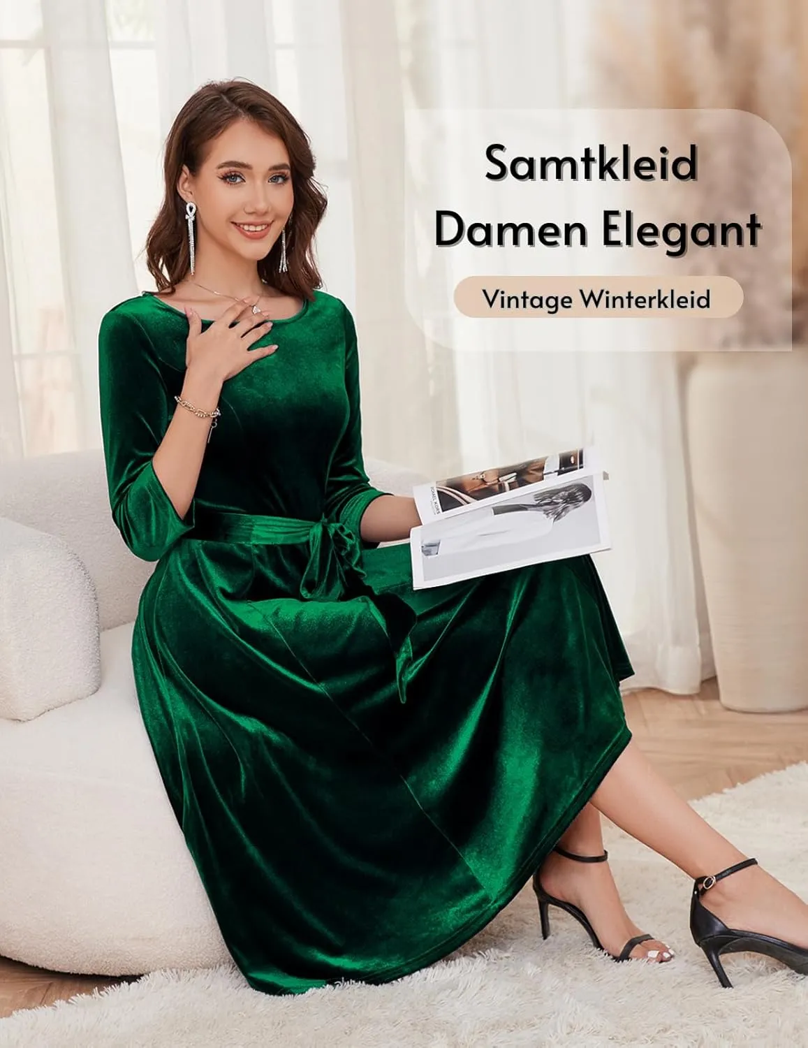 DRESSTELLS Velvet Cocktail Dress for Women, 2024 Winter Christmas Holiday Dress, 3/4 Long Sleeves Party Formal Dress