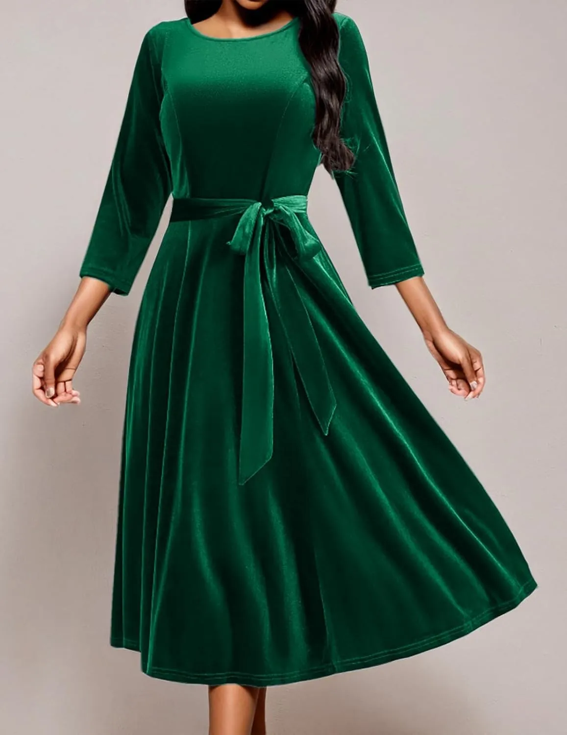 DRESSTELLS Velvet Cocktail Dress for Women, 2024 Winter Christmas Holiday Dress, 3/4 Long Sleeves Party Formal Dress