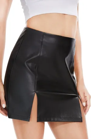 Fahsyee Leather Skirt, Women Faux Mini Elastic High Waist Plus Size Pencil Aline Bodycon Vegan Stretch Elegant Skirts S-XXL