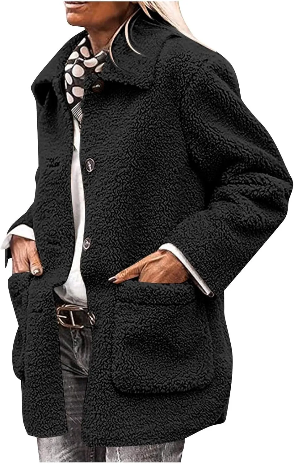 Fall Jackets for Women Trendy Fuzzy Fleece Faux Fur Coat Ladies Button Down Casual Jacket Outfits with Pockets