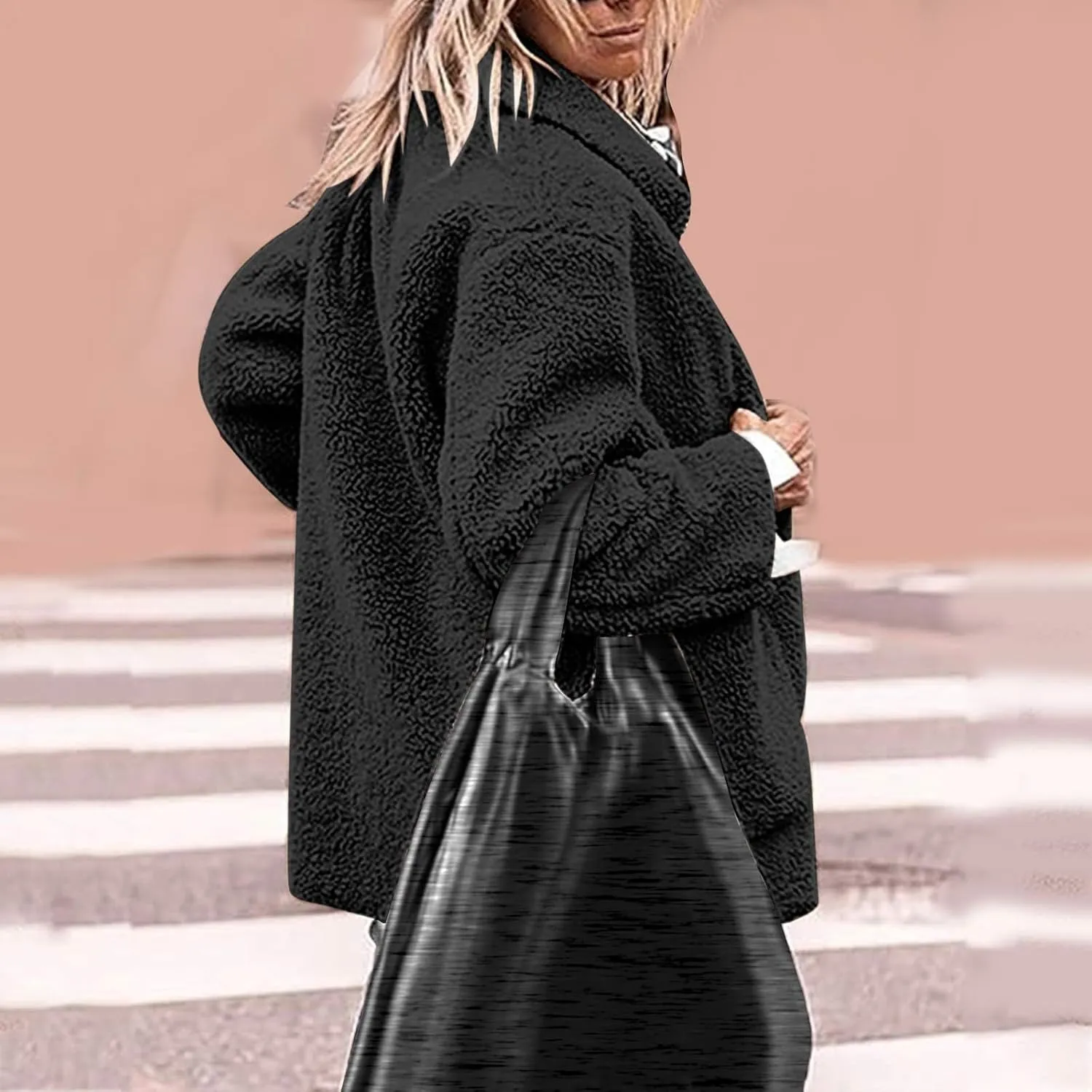 Fall Jackets for Women Trendy Fuzzy Fleece Faux Fur Coat Ladies Button Down Casual Jacket Outfits with Pockets
