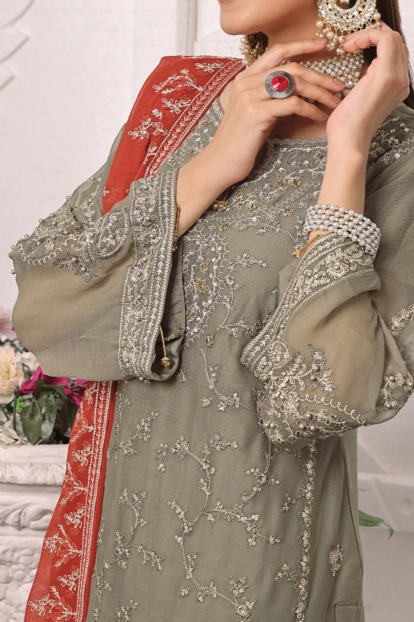 Florum By Soghat Unstitched 3 Piece Luxury Formals Handwork Chiffon Collection'2024-D-05