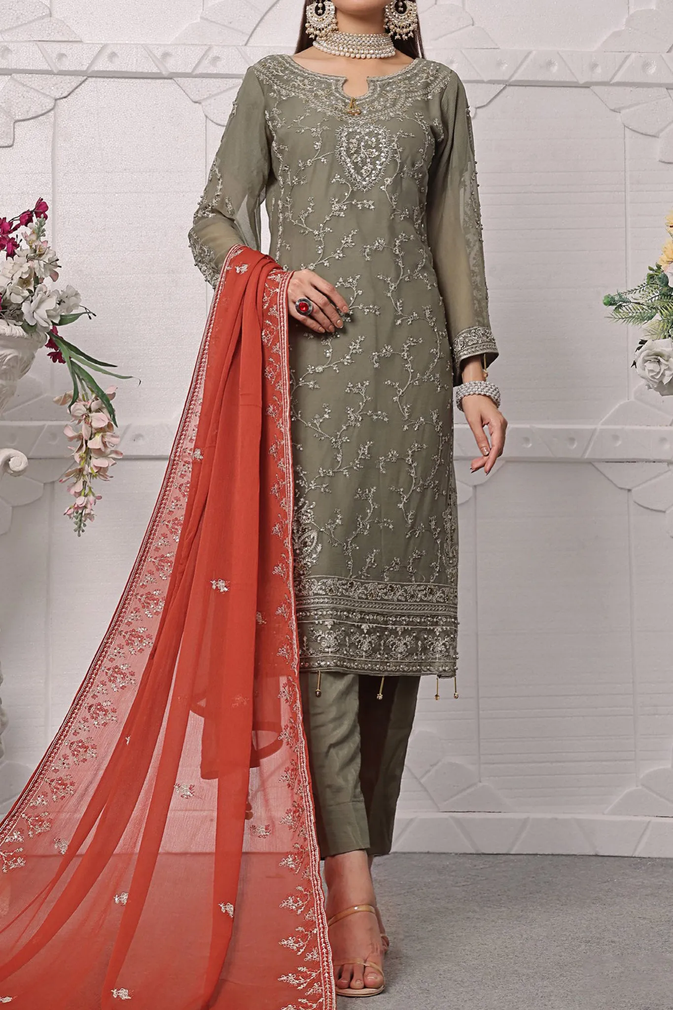 Florum By Soghat Unstitched 3 Piece Luxury Formals Handwork Chiffon Collection'2024-D-05