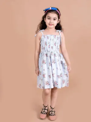 Girls White Floral Smocked Fit Flare Dress - Ps Peaches
