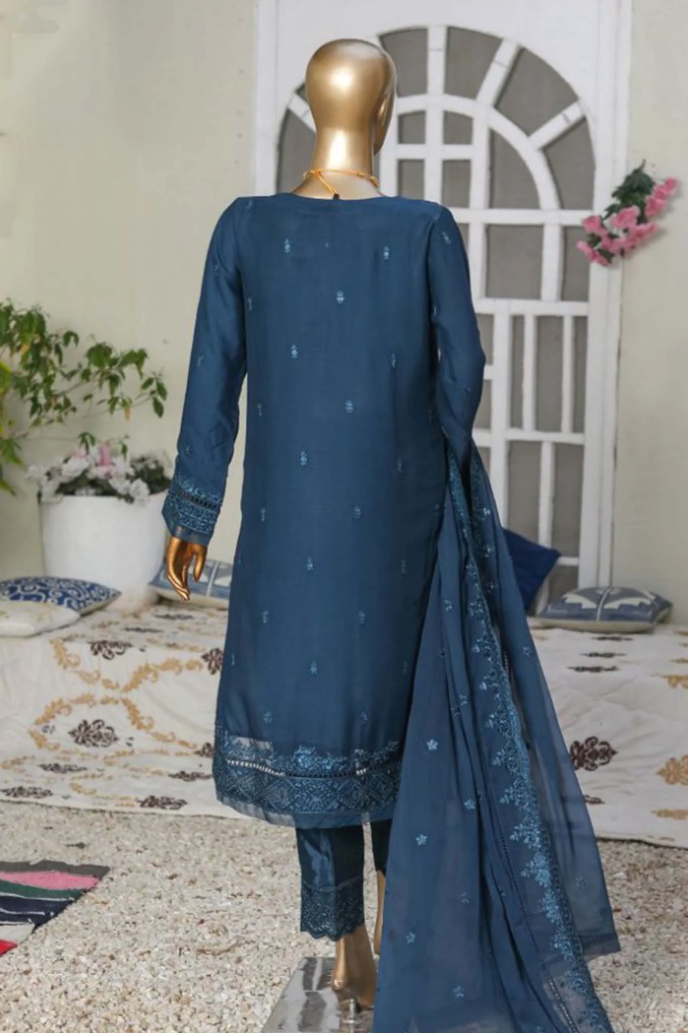 Hz Chiffon Pret Embroidered Formal Vol-02 Collection'2023-D-132 BLUE
