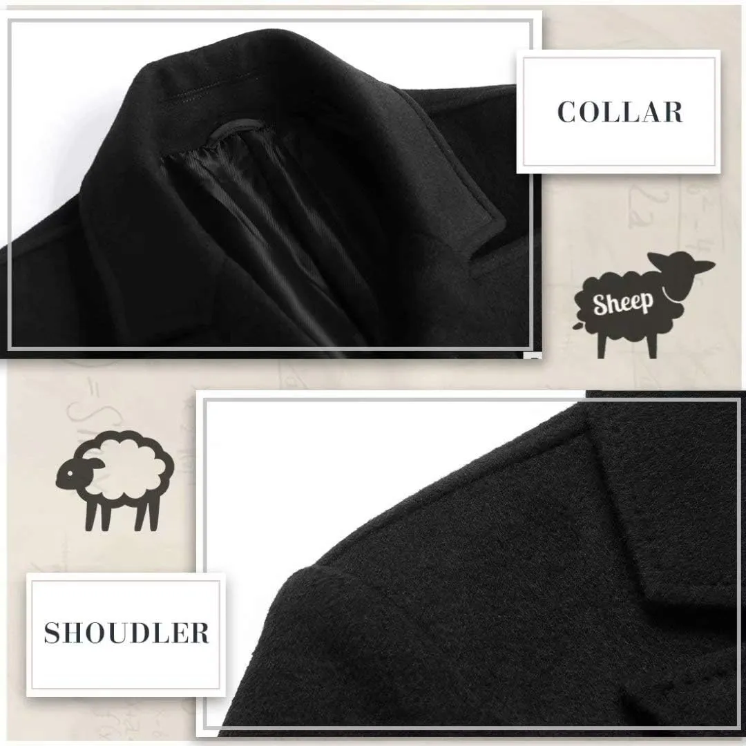 iCKER Mens Trench Coat Winter Wool Blend Jacket Overcoat Long Top Coat Warm Pea Coat