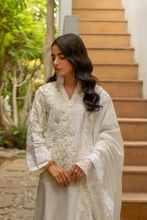 Insia Sohail - Jasmine White - 3 Piece - Cotton Net