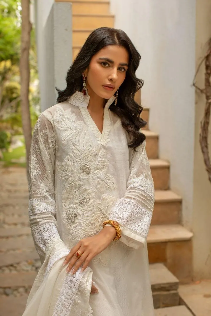 Insia Sohail - Jasmine White - 3 Piece - Cotton Net
