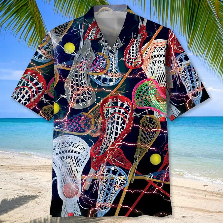 Lacrosse Sticks Hawaiian Shirt, Unisex Summer Beach Casual Short Sleeve Summer Vacation Beach Shirts