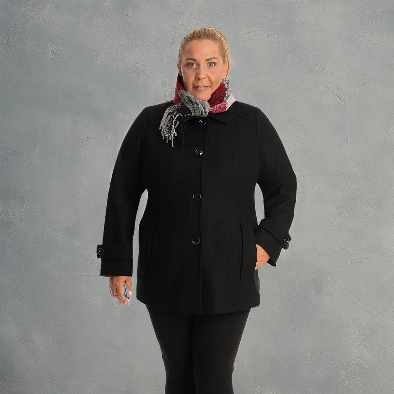 LONDON FOG Women's Single-Breasted Plus Size Wool Blend Coat with Scarf