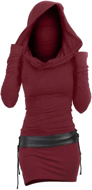 Long Sleeve Bodycon Dress for Women Steampunk Hoodie Sweatshirt Dresses Vintage Gothic Party Hooded Wrap Mini Dress
