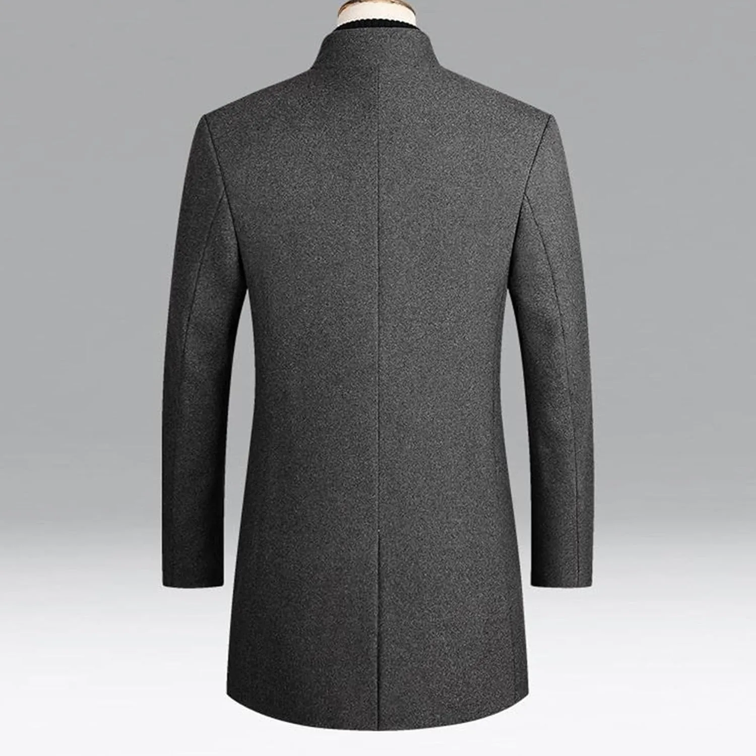 Maiyifu-GJ Mens Winter Trench Business Coat Notched Collar Single Breasted Pea Coat Wool Blend Winter Classic Overcoat